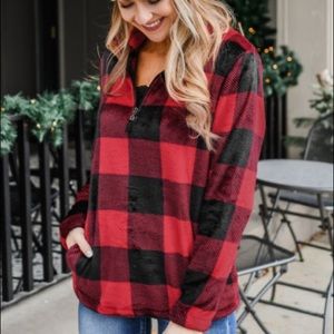 New! Boutique Red Buffalo Check Pullover